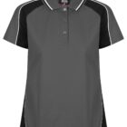 Gray and black short-sleeve polo shirt with white trim and three buttons on the front.