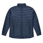 Navy blue puffer jacket with a front zipper and side pockets, displayed on a white background.