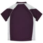 Back view of a short-sleeve shirt in dark purple with white side panels.
