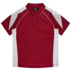 Red polo shirt with white panels on the sides and shoulders, displayed on a white background.