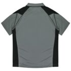 Gray short-sleeve polo shirt with black side and shoulder panels, shown from the back.