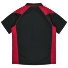 Black short-sleeve shirt with red side panels and shoulders, shown from the back.