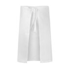 White knee-length apron with front tie, displayed against a plain white background.