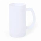 Frosted glass beer mug with a handle on a white background.