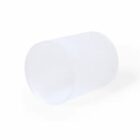 A translucent white cylindrical object on a white background.