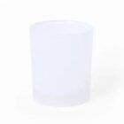 A frosted, translucent glass cup on a white background.