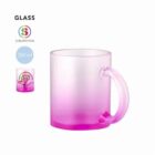 Pink gradient glass mug with a transparent handle, holds 350 ml, shown on a white background.