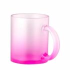 A frosted glass mug with a pink gradient, fading from pink at the bottom to clear at the top.