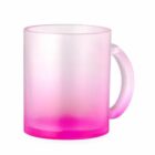 Frosted glass mug with a pink gradient at the base and a matching handle.
