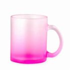 A translucent pink mug with a gradient from light pink to bright pink at the base.