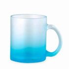 A frosted glass mug with a blue gradient, white at the top and blue at the bottom.
