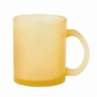 Frosted yellow glass mug with a handle on a white background.