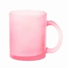 A translucent pink glass mug with a handle, shown on a white background.