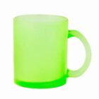 A translucent green mug with a handle on a white background.