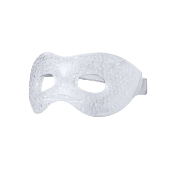 Clear gel eye mask with eye holes and textured surface, shown on a white background.