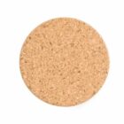 A round cork coaster on a white background.