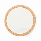 Round mirror with a cork frame, photographed against a plain white background.