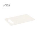 Rectangular white chopping board with handle, labeled as food grade quality certified.