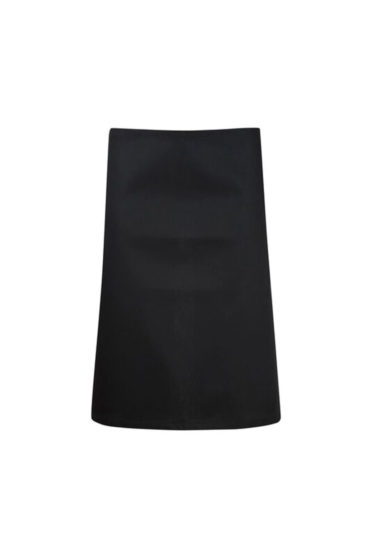 A plain black A-line mini skirt on a white background.
