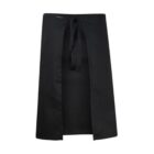 Black waist apron with front tie, displayed on a plain white background.