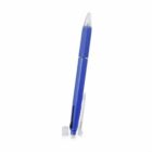 Blue ballpoint pen with clear cap and separate small clear parts, on a white background.