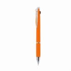 Orange and silver retractable ballpoint pen on a white background.