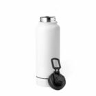 White water bottle with a black flip-top lid placed beside it on a plain white background.