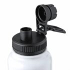 White water bottle with a black flip-top lid, shown open.