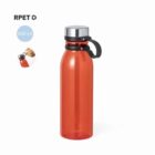 Red reusable water bottle with a silver cap and black strap, 830 ml capacity.