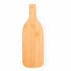 Wooden cutting board with a handle, shaped like a bottle, on a white background.
