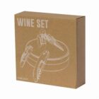 Brown cardboard box labeled WINE SET with illustrations of wine tools on the front.