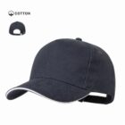 Black cotton baseball cap with a curved brim and adjustable strap at the back.