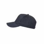 A plain black baseball cap shown from the side on a white background.