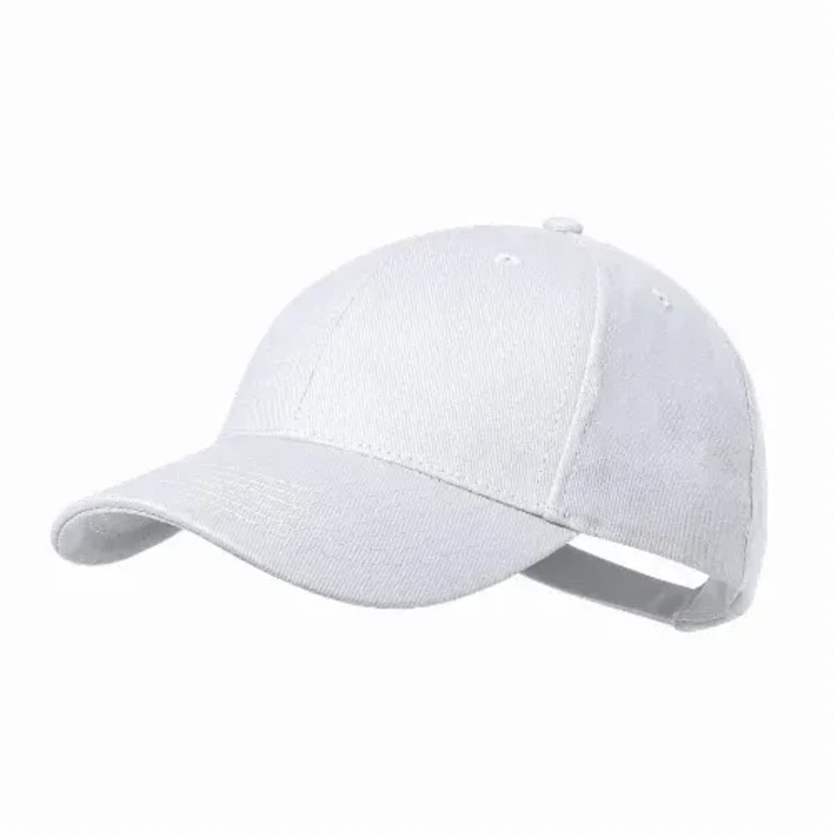 Plain white baseball cap on a white background.