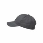 Plain black baseball cap viewed from the side on a white background.