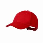 A plain red baseball cap with an adjustable strap, shown on a white background.