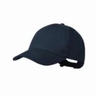 Dark blue baseball cap with a curved brim and adjustable strap, shown on a white background.