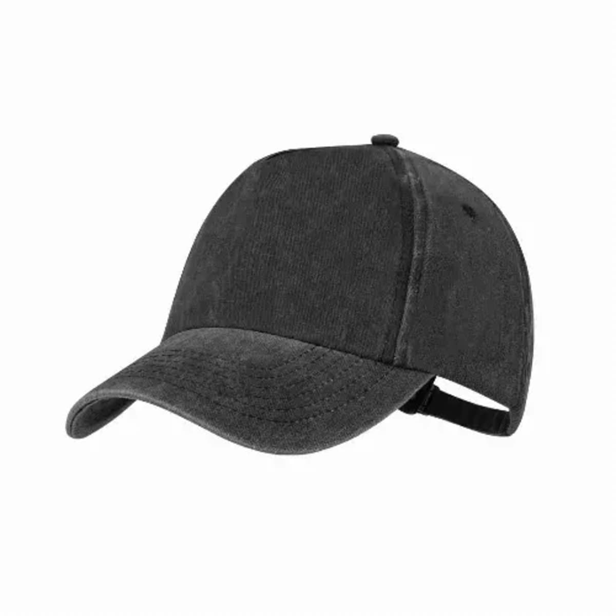 A plain black baseball cap with a curved brim on a white background.