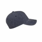 A plain dark gray baseball cap viewed from the side on a white background.