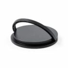 Black plastic tortilla press with a curved handle, resting on a white background.