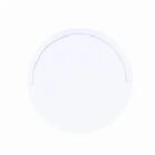 A plain white circular object with a thin, curved indentation near the top edge.