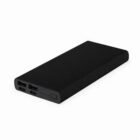 Black rectangular power bank with multiple USB ports on a white background.