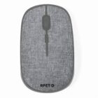 A gray wireless computer mouse with a fabric-textured surface and RPET text at the bottom.