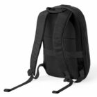 Black backpack shown from the back with padded straps and a simple, minimalist design.
