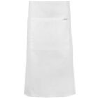 White apron with a large front pocket, displayed against a plain white background.