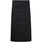 Black waist apron with a front pocket, displayed on a plain white background.