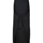 A plain black apron with a neck strap and tied waist, displayed on a white background.