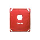 Red square beanbag toss game with a target hole in the center. It features red tubing and the brand name Escale printed in white on the fabric.