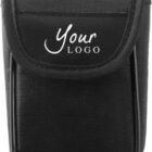 A black, textured pouch with a flap closure. The words Your Logo are printed in white on the front flap. The pouch appears compact and portable.