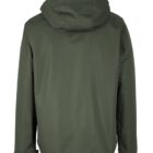 Olive green hooded jacket shown from the back on a plain white background.